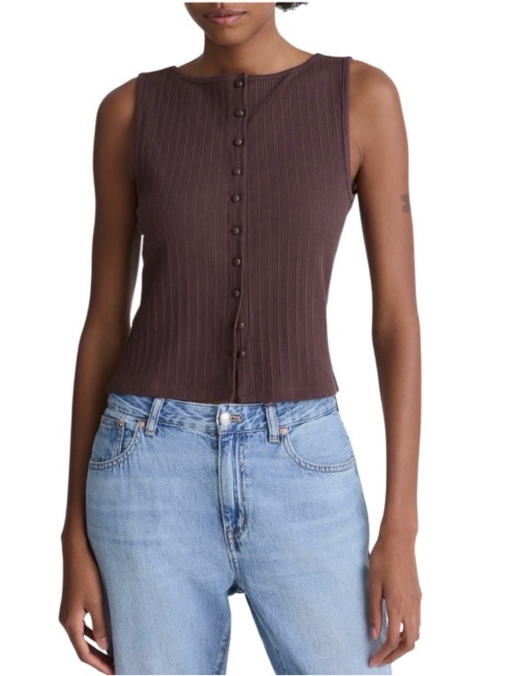 Madewell Ribbed Crewneck Vest Tank Sleeveless Button-Front Top Size M